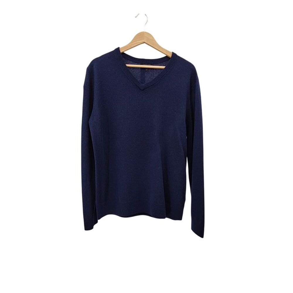 Quince Men Mongolian Cashmere V-Neck Sweater TRUE Navy Sleeved Top L